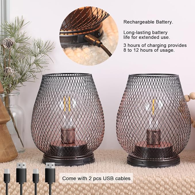 NEEDOMO 2 Pack Rechargeable Lamp Outdoor Table Lantern, Cordless Table Lantern - Image 2