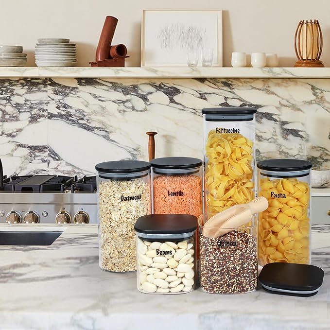 Urban Green Glass Jars with Black Lids, Glass food storage container sets with - Image 6