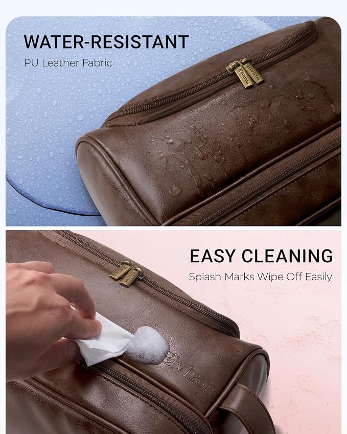 Elviros Toiletry Bag for Mens PU Leather Travel Organizer Kit - Image 5