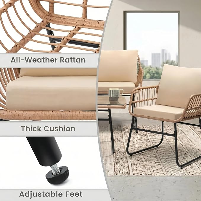 KROFEM 4-Piece Outdoor Patio Furniture Set, Modern Wicker Rattan Conversation - Image 4