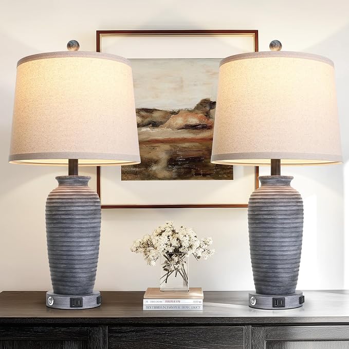 CINSARY 25" Retro Distressed Black Farmhouse Jar Table Lamps Set of 2, 3 Way - Image 6