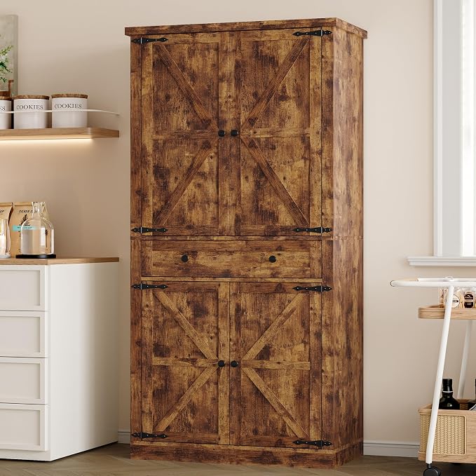 BORNOON Pantry Organizers and Storage Cabinet, 67.71” Barn Door White Kitchen by BORNOON