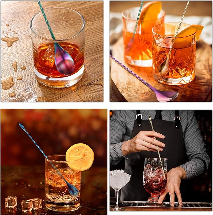 Boao 4 Pcs 12 Inch Cocktail Spoon Coffee Spoons Bar Stirring Spoon Long Handle - Image 4