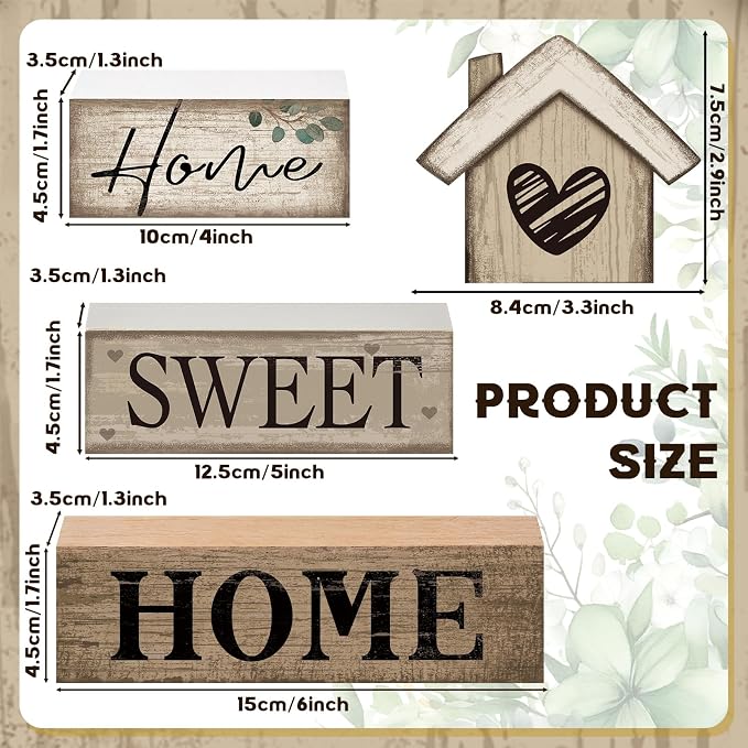 Moucuny 4 Pcs Wooden Farmhouse Tabletop Decor Rustic Home Tiered Tray Decor - Image 3