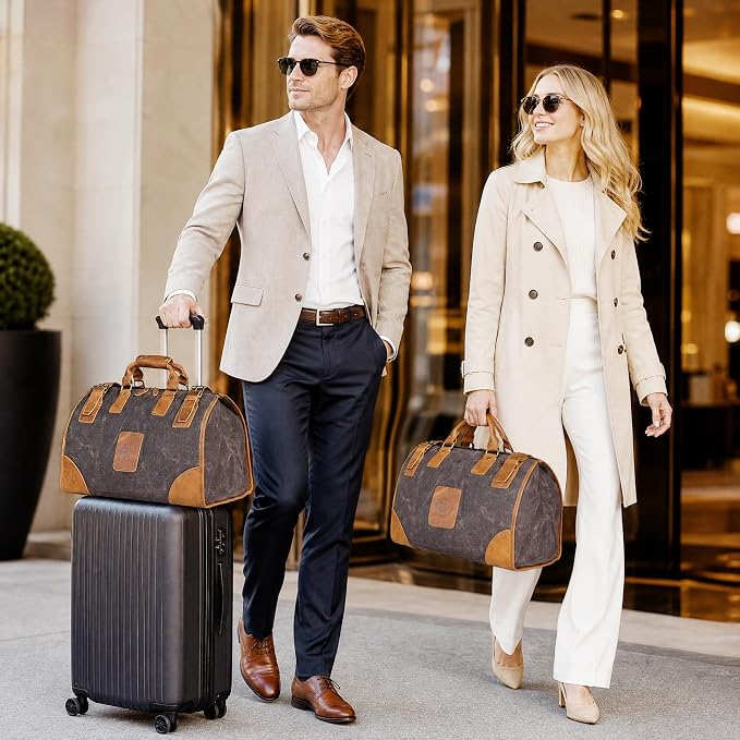 Water Resistant Canvas + Leather Travel Luggage Tote Duffle Gym Suitcase - Image 3