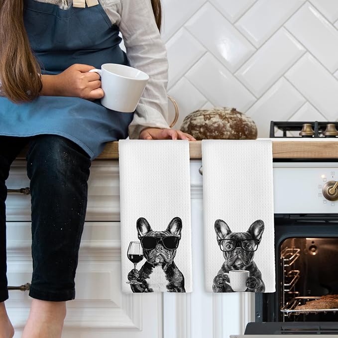 Funny French Bulldog Kitchen Towels Set of 2, Funny Dog Kitchen Accessories - Image 3