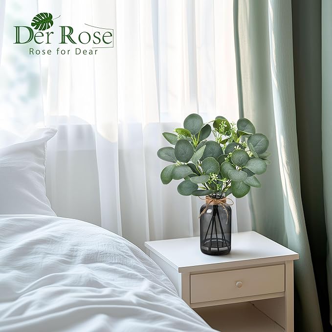 Der Rose 13.5" Fake Plants for Black Bathroom Decor Artificial Eucalyptus Stems - Image 4