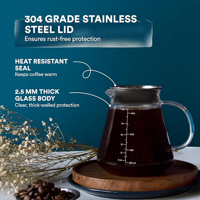 Glass Range Coffee Server For Pour Over Coffee & Tea - 800ml/27oz Ovalware - Image 3