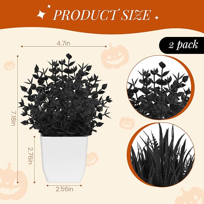 Der Rose 2 Pack Small Black Fake Plants Mini Artificial Potted Plants - Image 3
