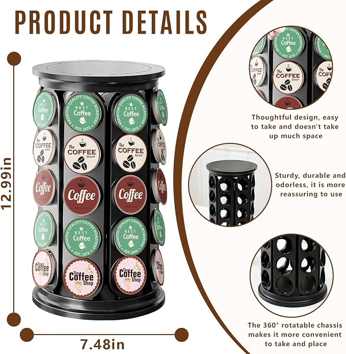 K Cup Holder, Coffee Pod Storage Carousel Holder Organizer Compatible - Image 5