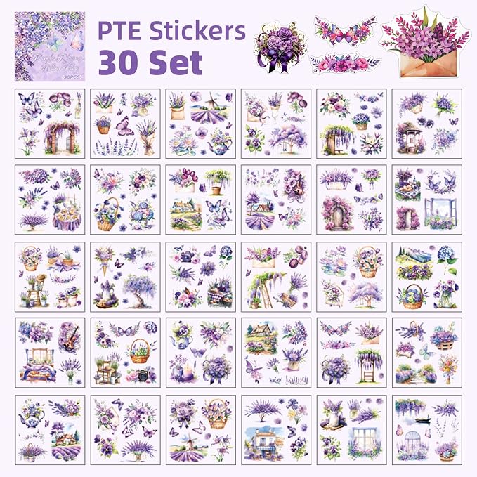 Purple Garden Scene Theme Sticker Scrapbooking Supplies - Image 3