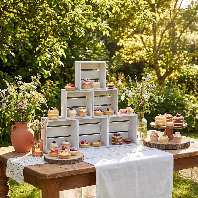 6 Pcs Rustic Wood Crates Cupcake Stand Decorative Wedding Cupcake Display - Image 6