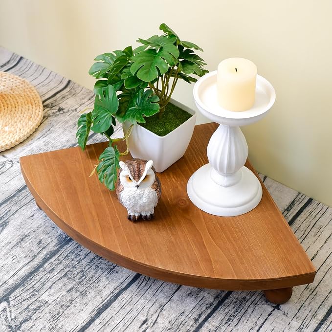 Corner Counter Wood Shelf, Rustic Pedestal Stand, Farmhouse Corner Shelves Stand - Image 7