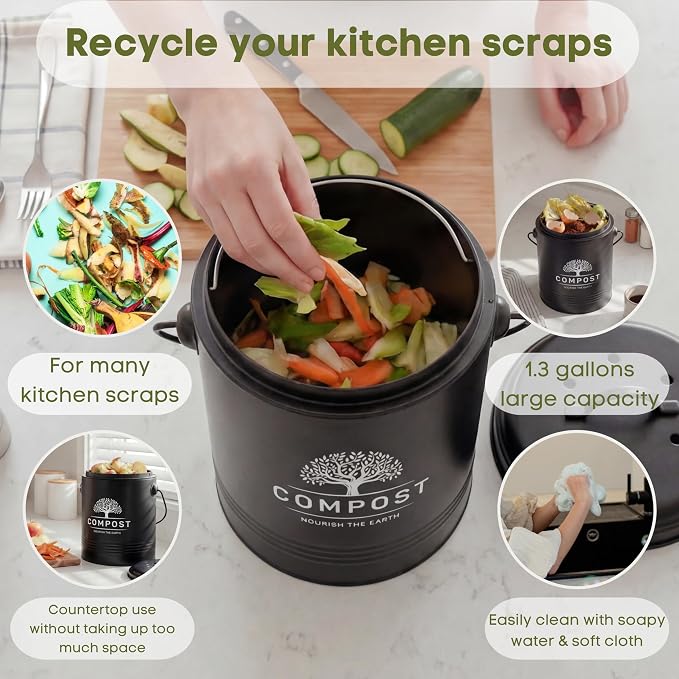 Perfnique Kitchen Compost Bin, 1.3 Gallon Countertop Compost Bin - Image 3