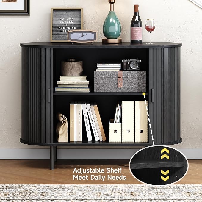 Buffet Cabinet with Storage, Fluted Sideboard Buffet with Sliding Door - Image 4