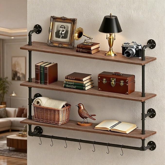 ROGMARS Industrial Floating Pipe Wall Shelves - Image 3