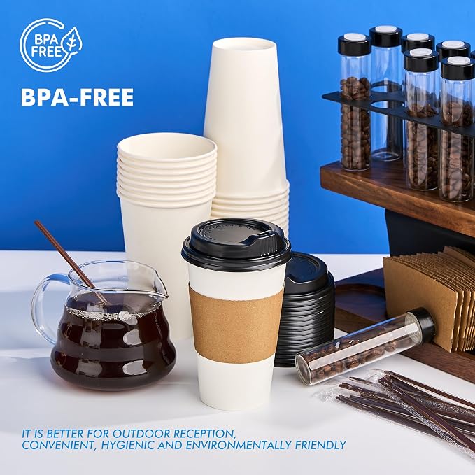 RACETOP 16 oz 100 Pack Disposable Paper Coffee Cups - Image 3