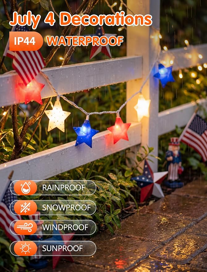 SUNSGNE 8.5FT Red White and Blue Star String Lights, 4th of July Lights - Image 5