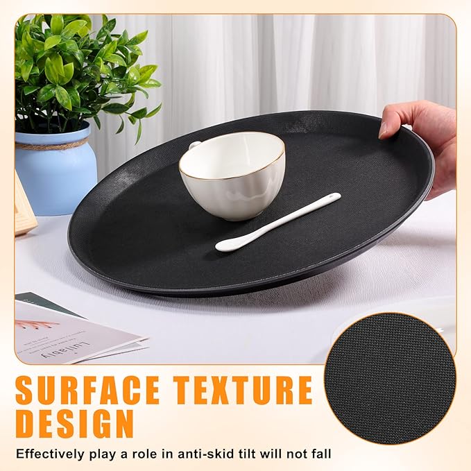 Zopeal 8 Pieces Black Round Restaurant Serving Tray, Plastic Non Slip Surface - Image 4