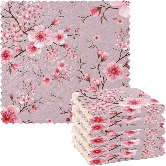 ALAZA Dish Towels Pink Floral Cherry Blossom Super Absorbent Lint Free Soft by ALAZA
