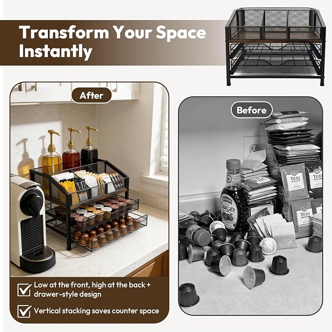 Coffee Bar Organizer with 3 Syrup Pumps, 3-Tier Coffee Station Organizer - Image 2