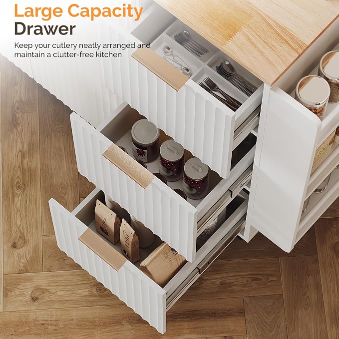 VINGLI Fluted Kitchen Island Cart on Wheels - Image 6