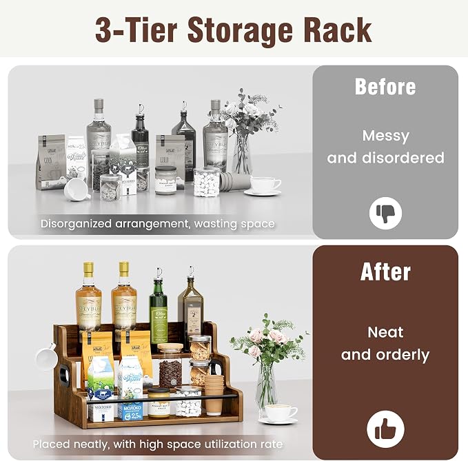 YOUDENOVA Liquor Bottle Display Shelf, 3-Tier Coffee Syrup Rack Organizer - Image 8