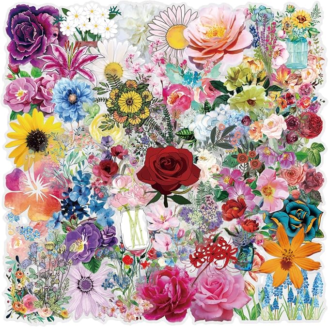 60Pcs Vintage Flower Stickers, Waterproof PET Floral Stickers by Unknown