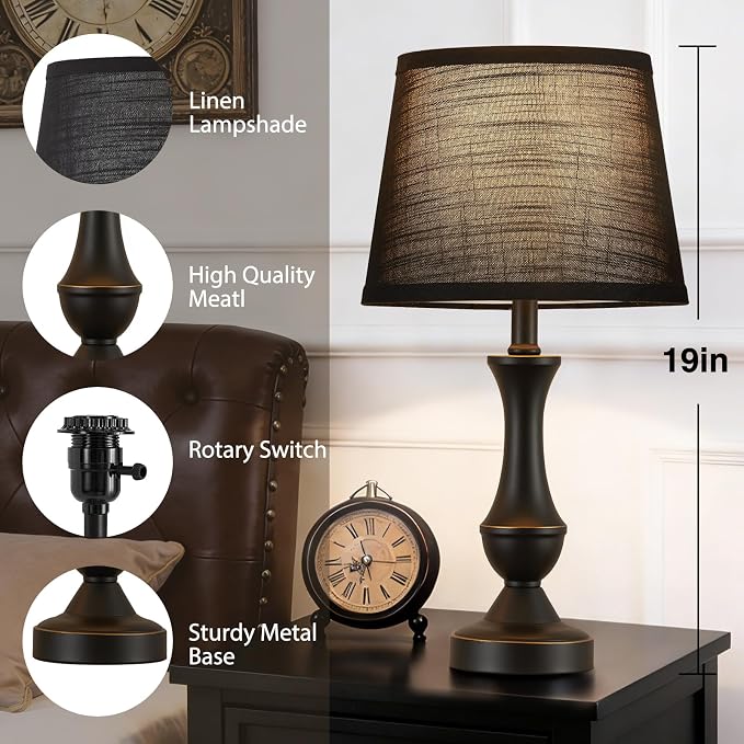 Luvkczc Table Lamp Set of 2, Linen Shade Desk Lamps - Image 3