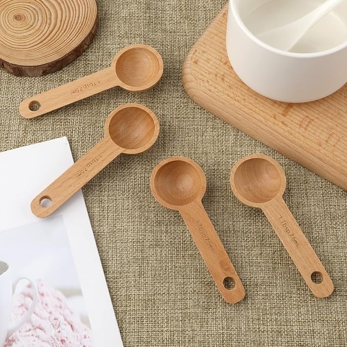 4pcs 7.5ml Wood Coffee Scoops, Coffee Spoon in Beech Wooden Measuring Spoons - Image 4