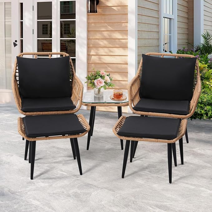 KROFEM 5 Piece Wicker Bistro Patio Conversation Furniture Set, Includes 2 Chairs - Image 2