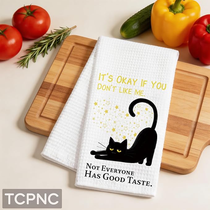 Funny Black Cat Kitchen Towel, Cute Black Cat Hand Towel, - Image 2