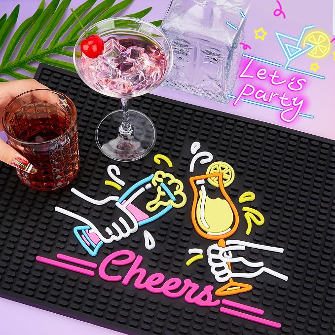 Decorative Rubber Bar Mat, Drainage Grooves & Prongs, Washable Bartender - Image 6
