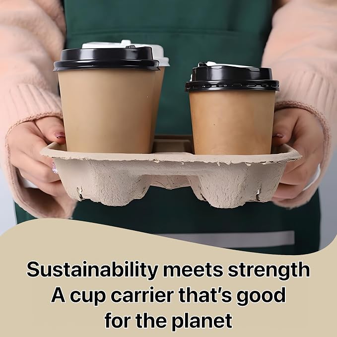 4-Compartment Drink Carrier, 8–32 oz No-Spill Biodegradable Eco-Friendly Tray - Image 6