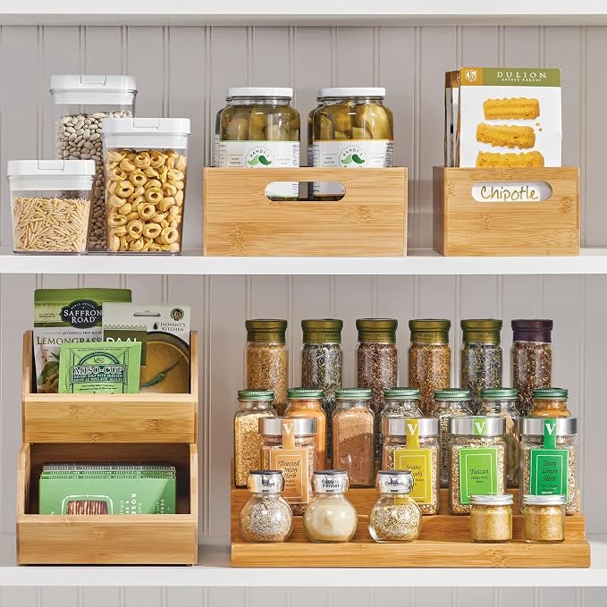 mDesign Bamboo Kitchen Cabinet & Fridge Drawer Organizer Tray - Image 2