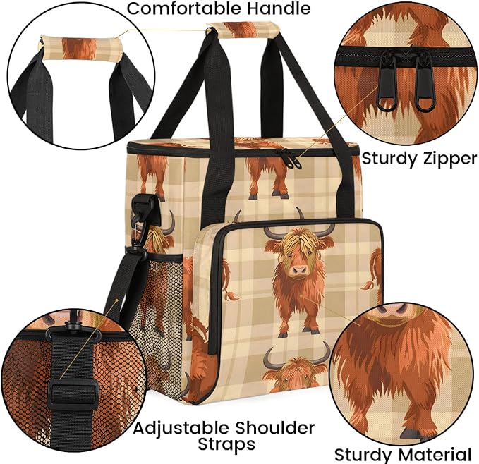 Cow Highland Coffee Maker Carring Bag, Large Insulated Storage Organizer Case - Image 7