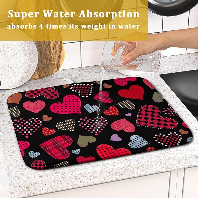 Happy Valentine's Day Black Dish Drying Mat - Image 7