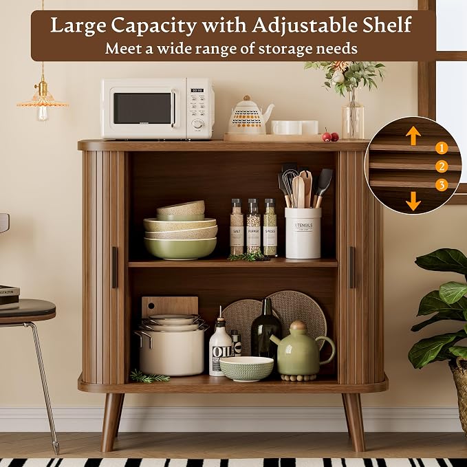 Sideboard Buffet Cabinet with Sliding Door, 31.5" Wide Fluted Modern Accent - Image 3