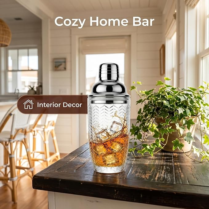 V-Cut Glass Cocktail Shaker 15oz | Leakproof, Stainless Lid, Upgrated Silicone - Image 7