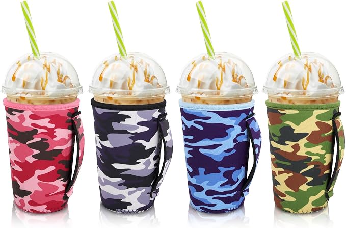 4Pack Reusable Iced Coffee Sleeve Insulator Sleeves by AJLTPA
