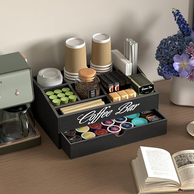 Suli Coffee Bar Station Organizer, Extra Large Wooden Countertop Pods Holder - Image 6