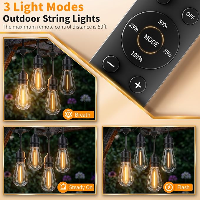 Hotsonic Remote Control Outdoor String Lights Waterproof, 50 FT LED Outside - Image 5