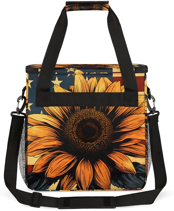 Sunflower American Flag Coffee Maker Carring Bag, Large Insulated Storage - Image 5