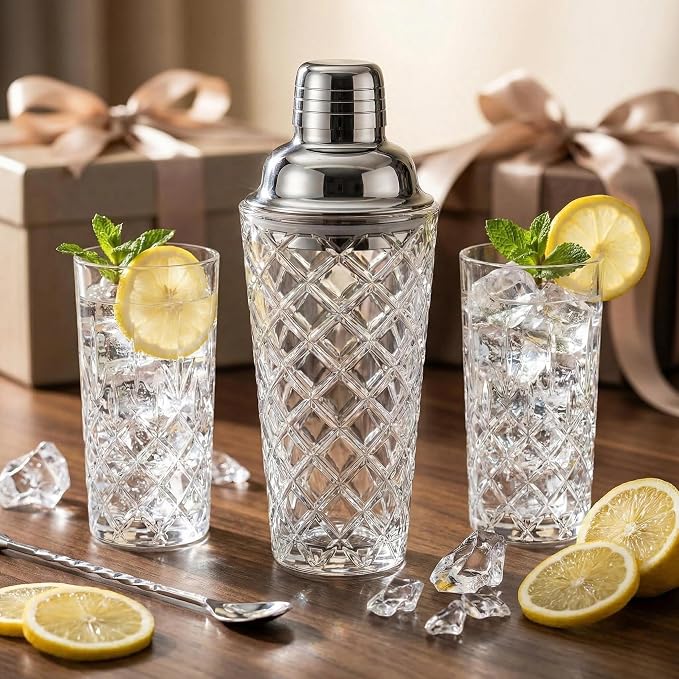 15oz Diamond-Cut Crystal Cocktail Shaker Clear Glass - Image 8