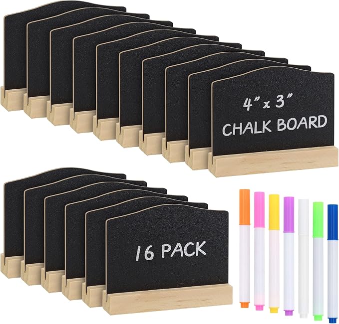 Mini Chalkboard Signs with Stand, 16 Pack Reusable Wooden Tabletop Chalkboard 4 by ALOTCHE
