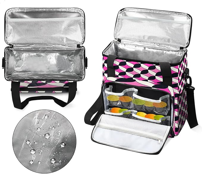 Pink and Black Coffee Maker Travel Bag, Geometric Insulated Grocery Bag Travel - Image 3