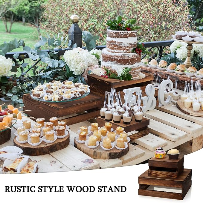 Sieral 4 Pieces Wood Cupcake Display Stand Decorative Dessert Appetizer Cake - Image 3