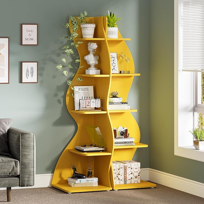 Tribesigns Corner Shelf, Modern 5-Tier Wall Corner Bookshelf, Stylish Corner - Image 2