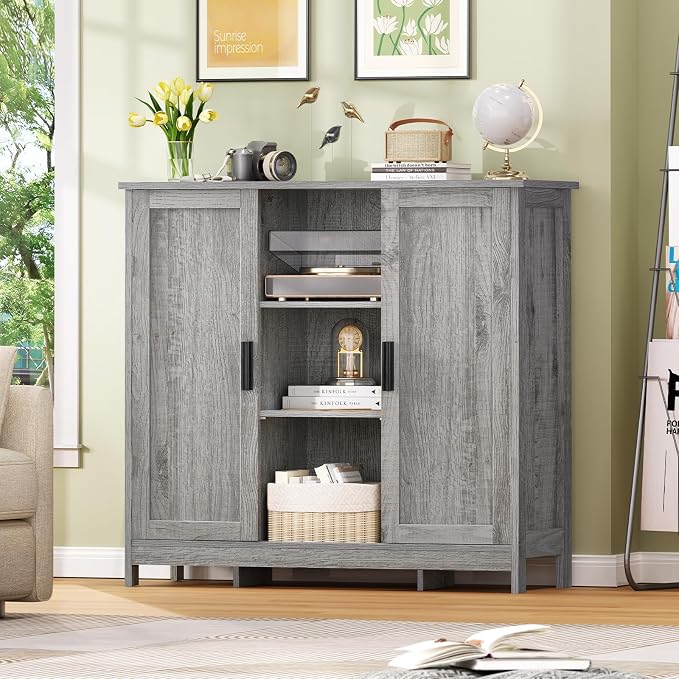 Iwell Storage Cabinet with 2 Doors and 4 Adjustable Shelves, Buffet Cabinet - Image 9