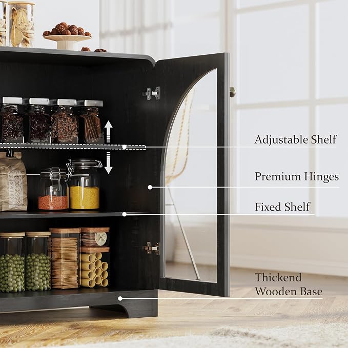 Storage Cabinet with Arched Glass Doors and Adjustable Shelves, Buffet - Image 7